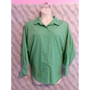 Inner Circle Women's Plus 3X Green Button Down Long Sleeve Shirt